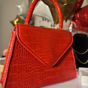 Elegant Red Crocodile-Embossed Handbag
